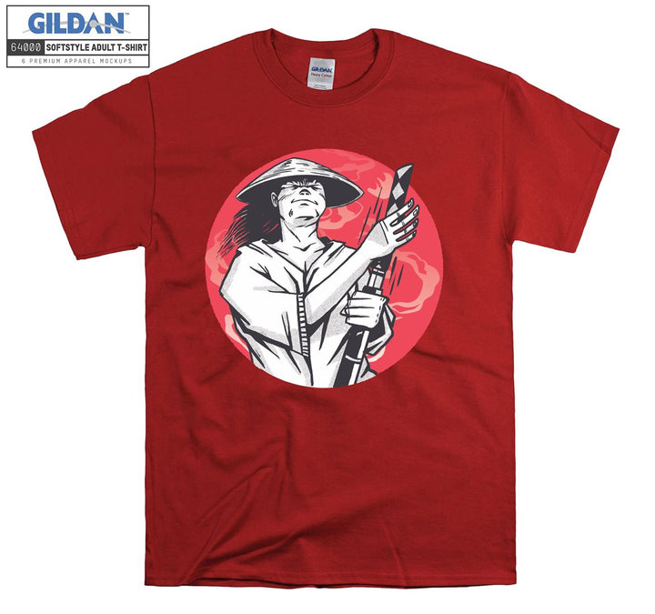 Asian Red Moon Fighter Character T-shirt