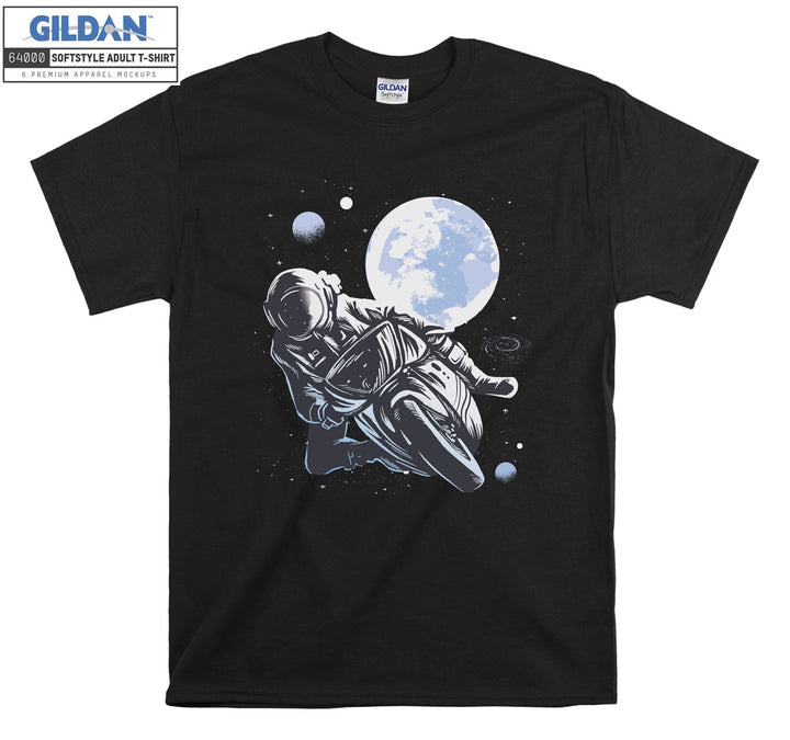 Motorcycle ride moon figure T-shirt