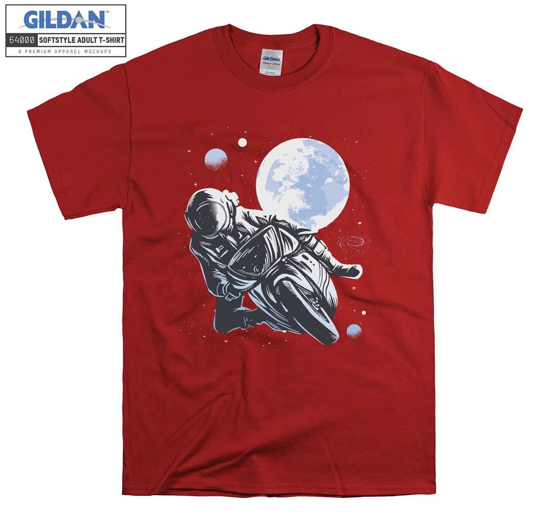 Motorcycle ride moon figure T-shirt