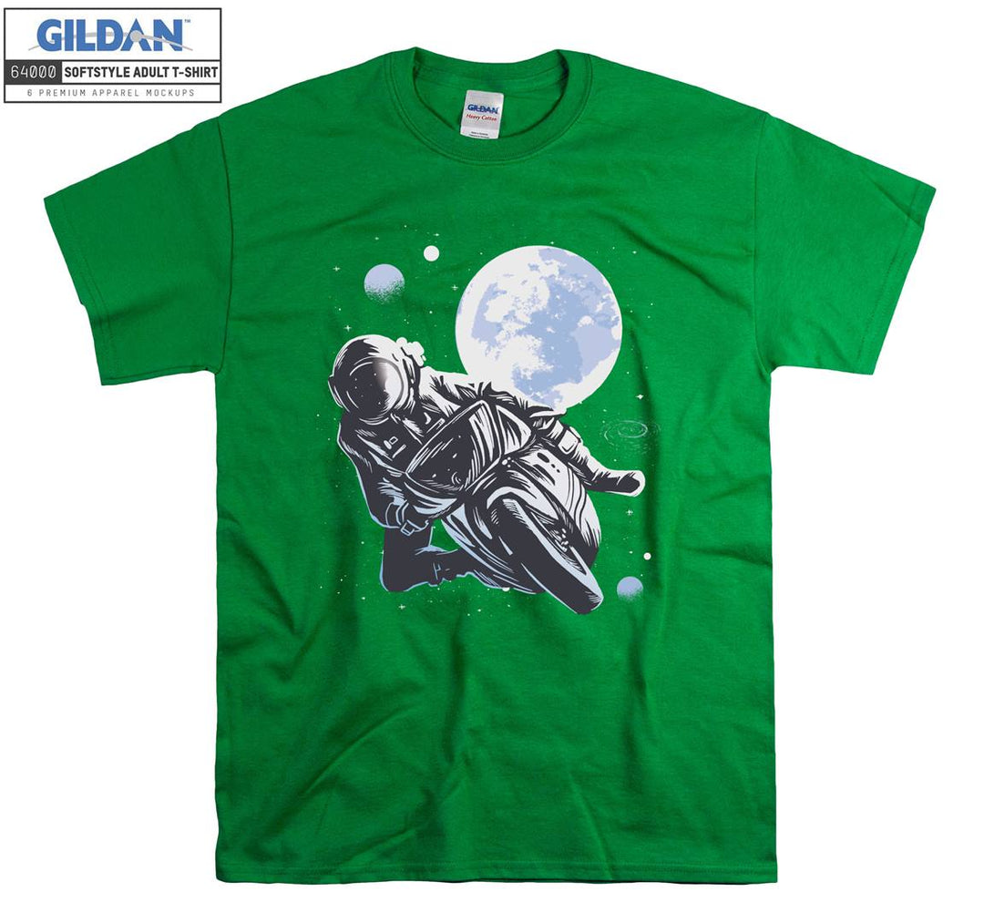 Motorcycle ride moon figure T-shirt