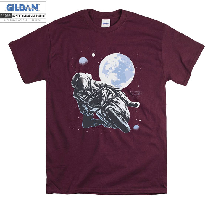 Motorcycle ride moon figure T-shirt