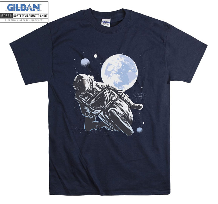 Motorcycle ride moon figure T-shirt