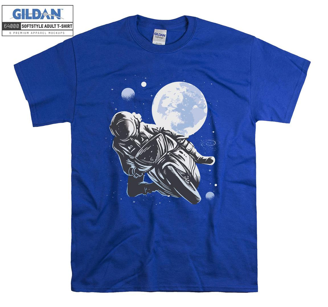 Motorcycle ride moon figure T-shirt