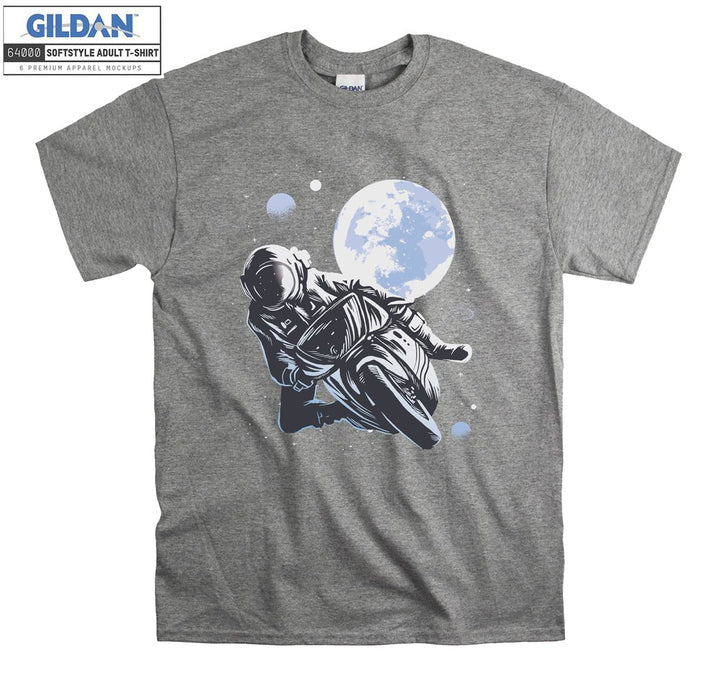 Motorcycle ride moon figure T-shirt