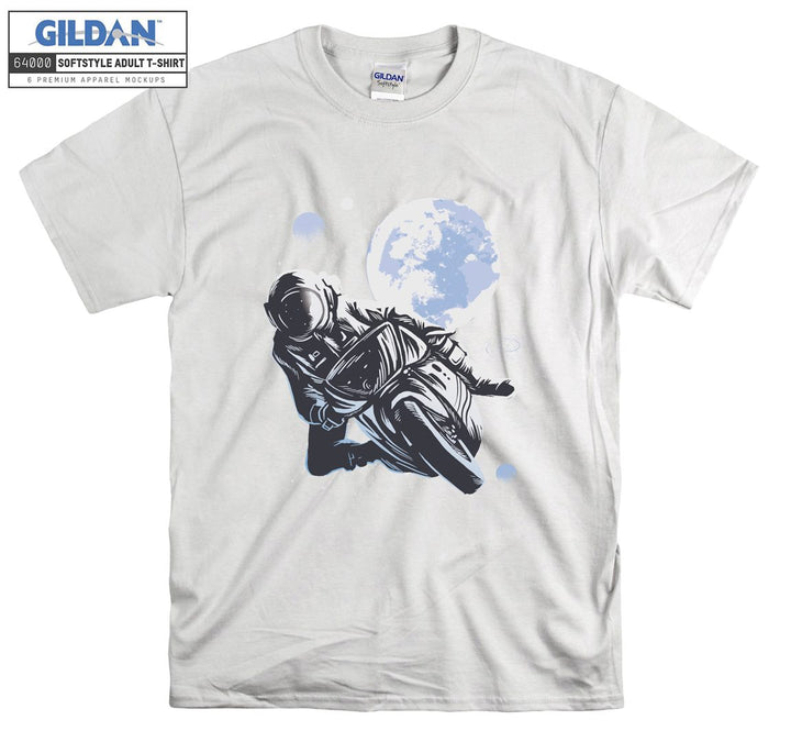 Motorcycle ride moon figure T-shirt