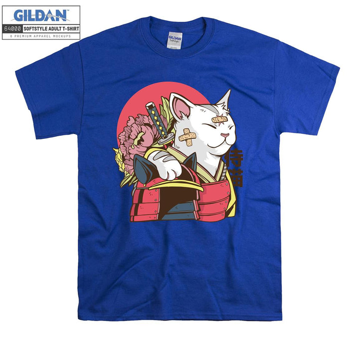 Cartoon Funny Samurai Cat Figure T-shirt