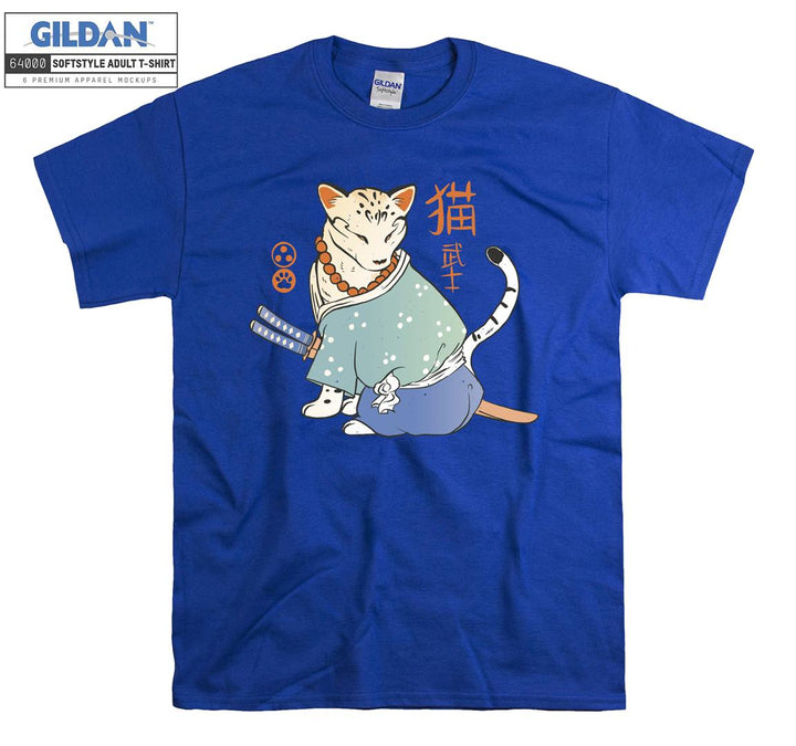 Angry Samurai Cartoon Cat Figure T-shirt