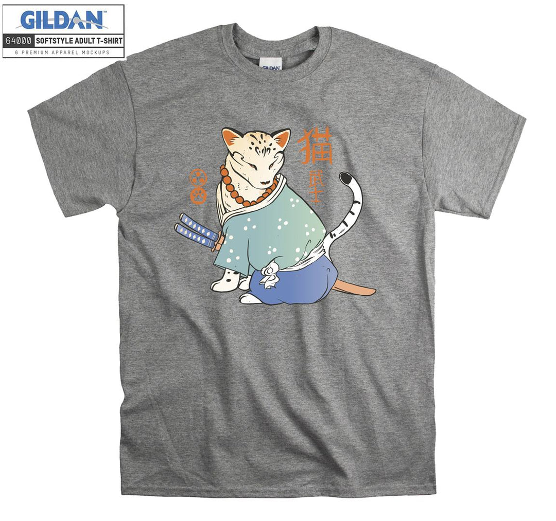 Angry Samurai Cartoon Cat Figure T-shirt