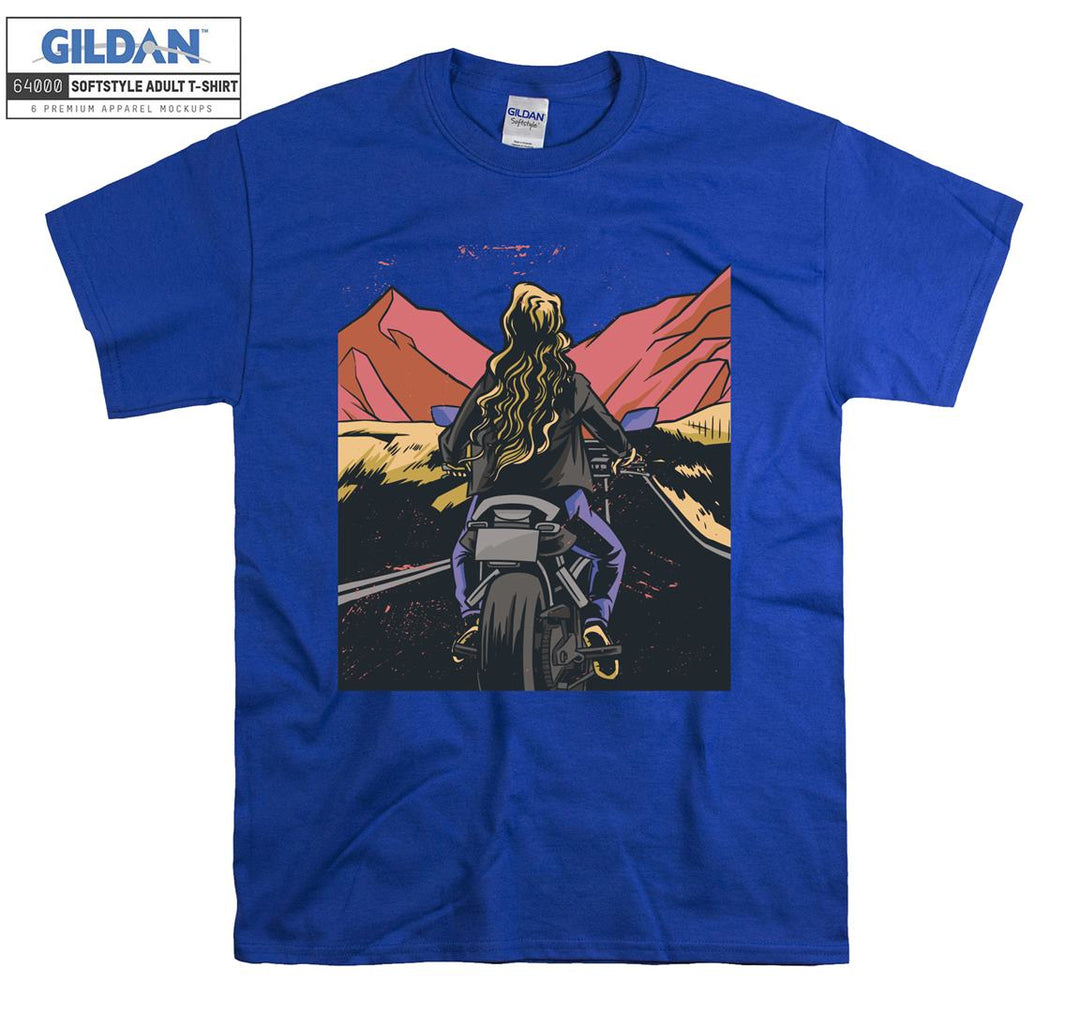 Girl ride motorcycle on the mauntain T-shirt