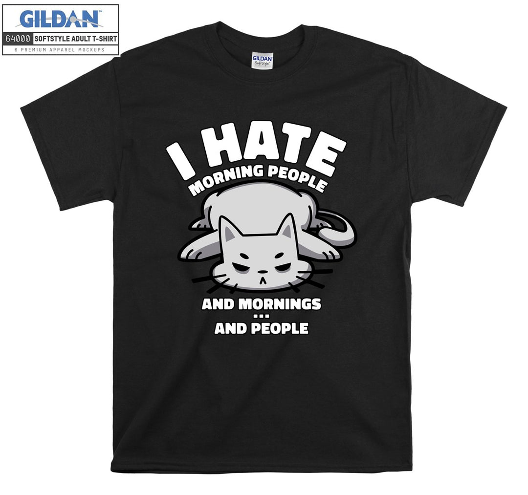 I Hate Morning People Tired Cat Figure T-shirt