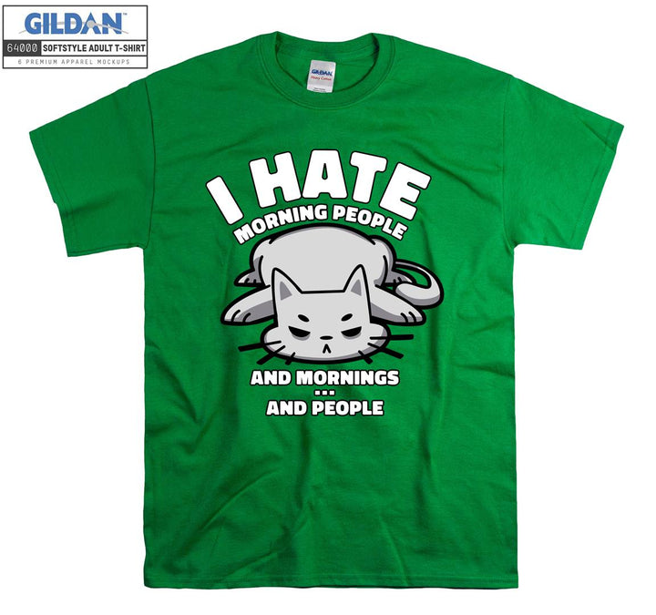 I Hate Morning People Tired Cat Figure T-shirt