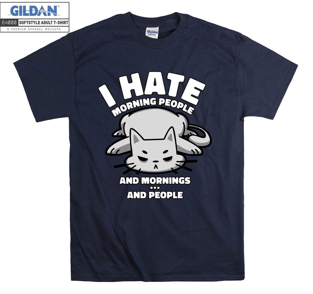 I Hate Morning People Tired Cat Figure T-shirt