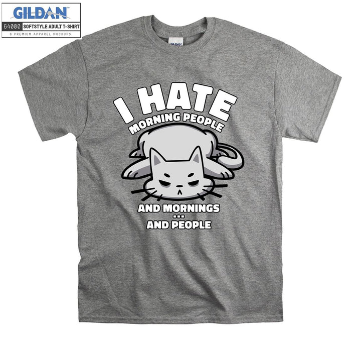 I Hate Morning People Tired Cat Figure T-shirt