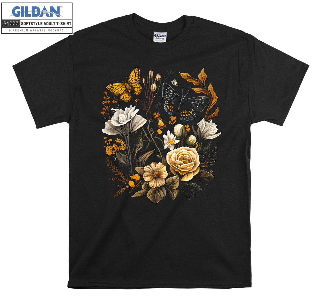 Flower Butterfly Sketch Rose T-shirt