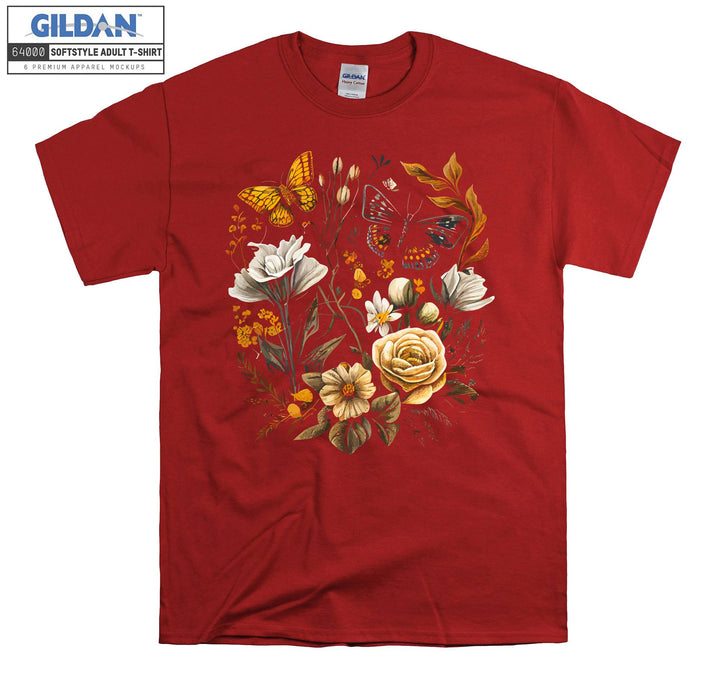 Flower Butterfly Sketch Rose T-shirt