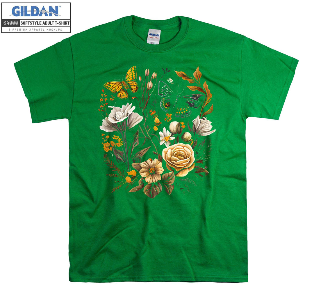 Flower Butterfly Sketch Rose T-shirt