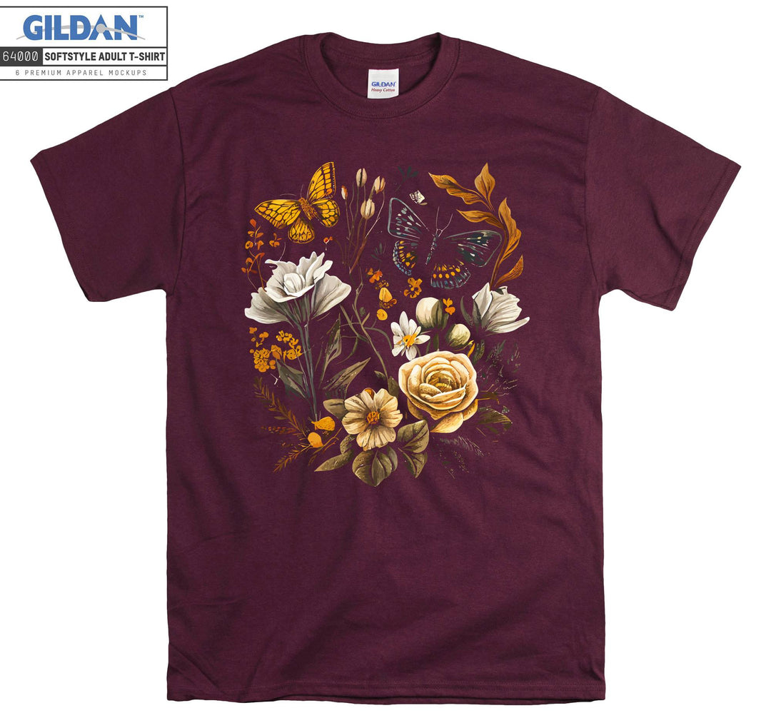 Flower Butterfly Sketch Rose T-shirt