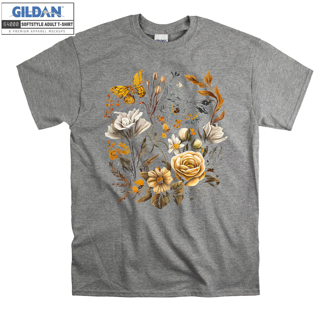 Flower Butterfly Sketch Rose T-shirt
