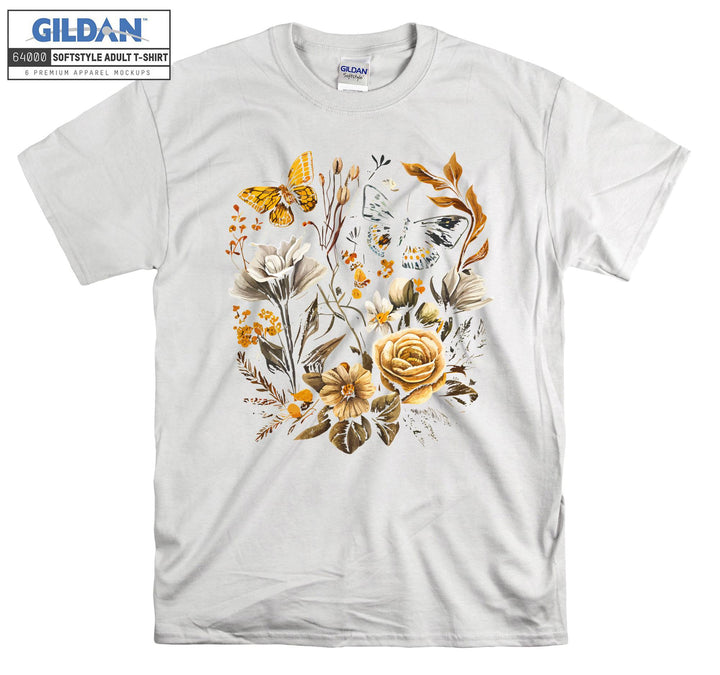 Flower Butterfly Sketch Rose T-shirt