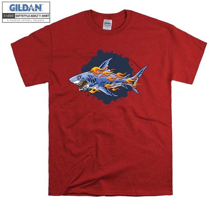 Flaming shark figure T-shirt