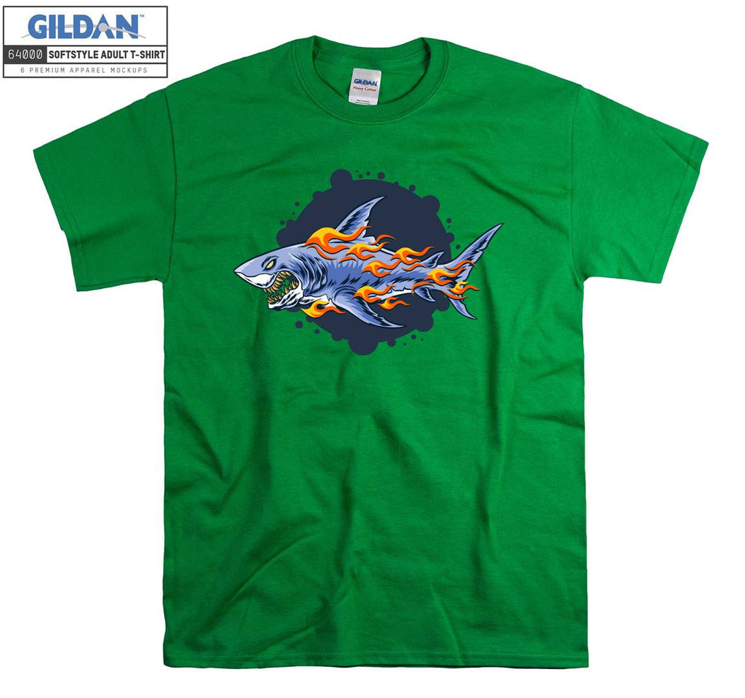 Flaming shark figure T-shirt