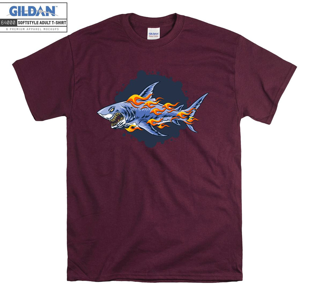 Flaming shark figure T-shirt