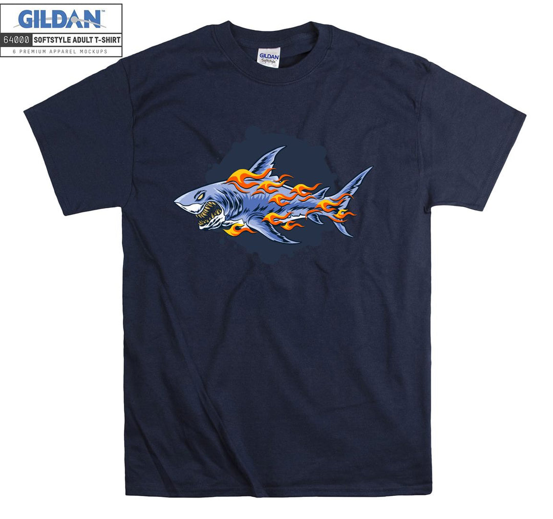 Flaming shark figure T-shirt