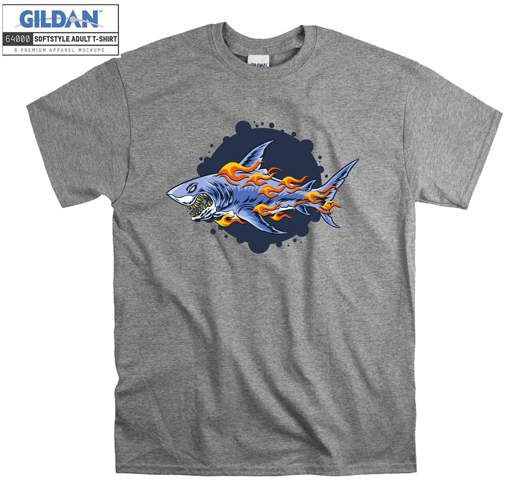 Flaming shark figure T-shirt