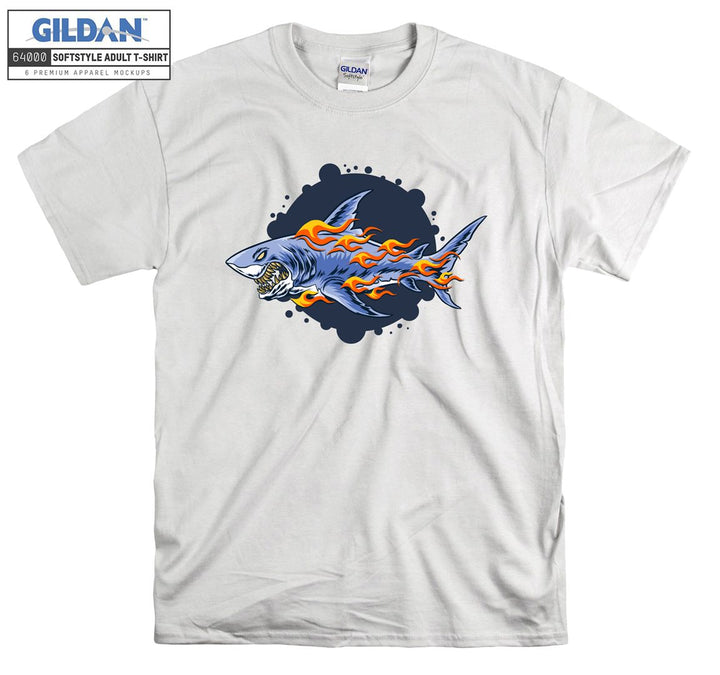 Flaming shark figure T-shirt