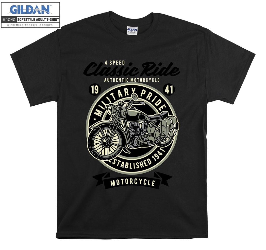 Classic ride motorcycle military pride logo T-shirt