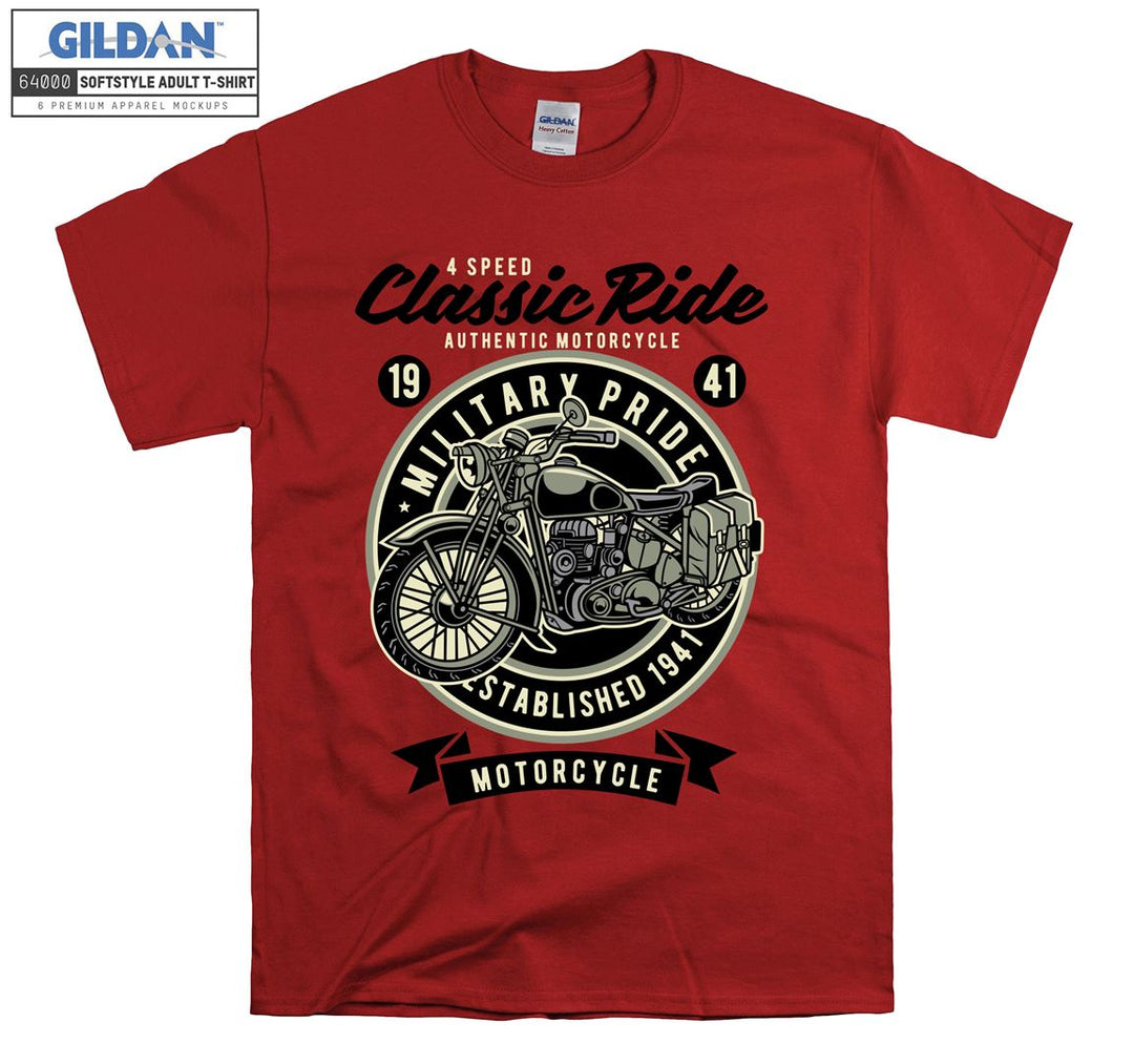 Classic ride motorcycle military pride logo T-shirt