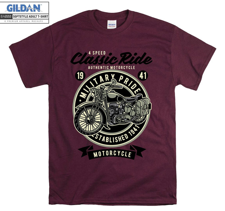 Classic ride motorcycle military pride logo T-shirt