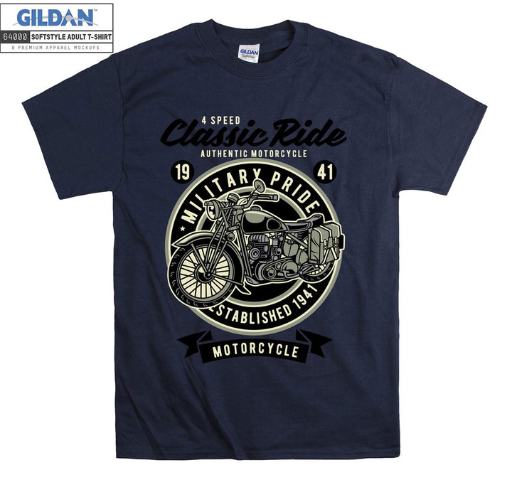 Classic ride motorcycle military pride logo T-shirt