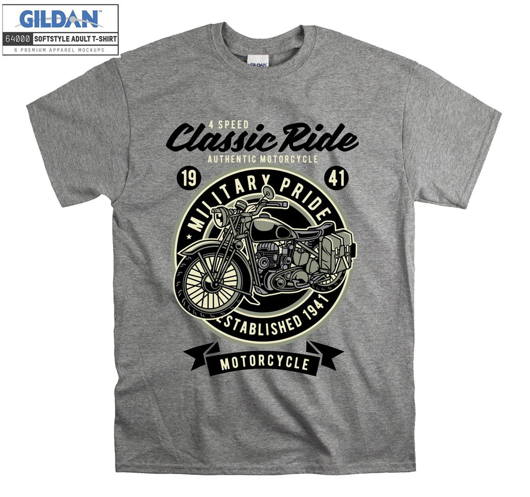 Classic ride motorcycle military pride logo T-shirt