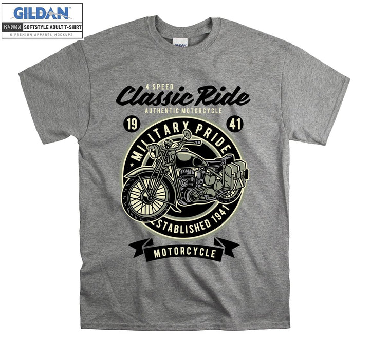 Classic ride motorcycle military pride logo T-shirt