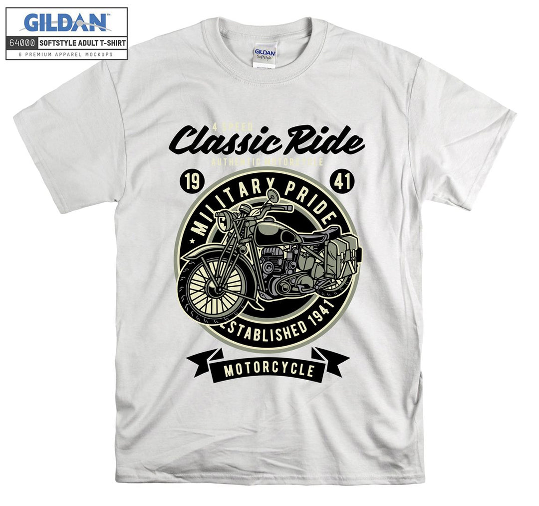 Classic ride motorcycle military pride logo T-shirt