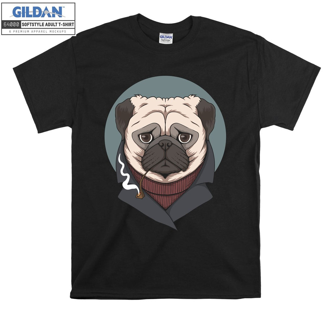 Cool black jacket pug figure T-shirt