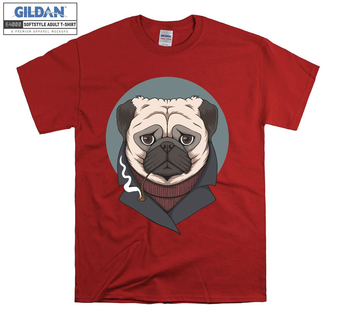 Cool black jacket pug figure T-shirt