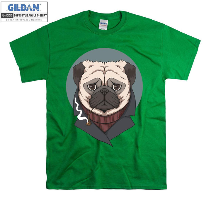 Cool black jacket pug figure T-shirt