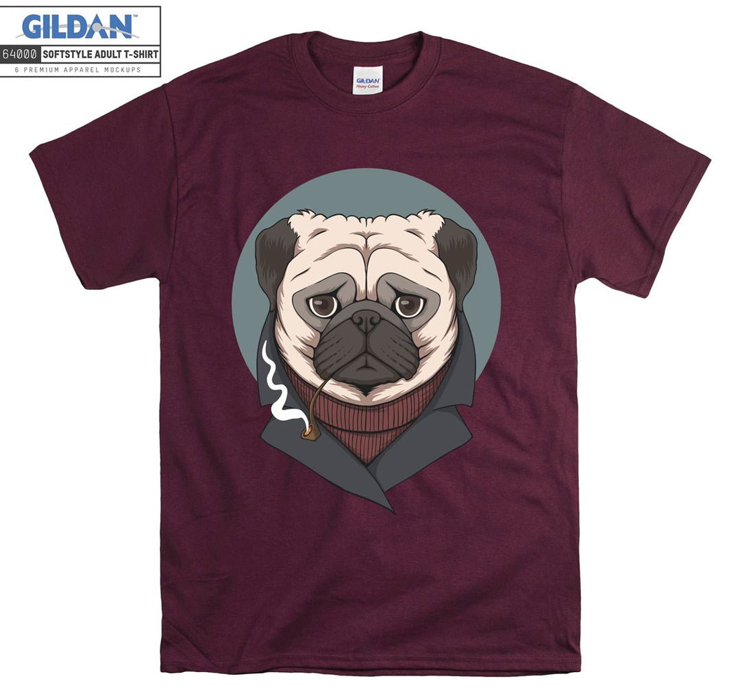 Cool black jacket pug figure T-shirt