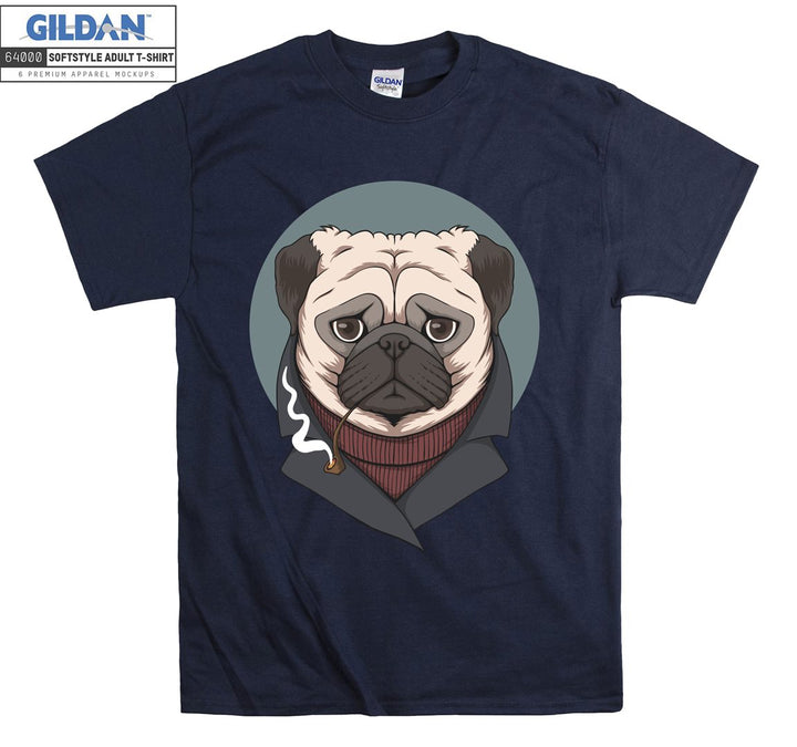 Cool black jacket pug figure T-shirt