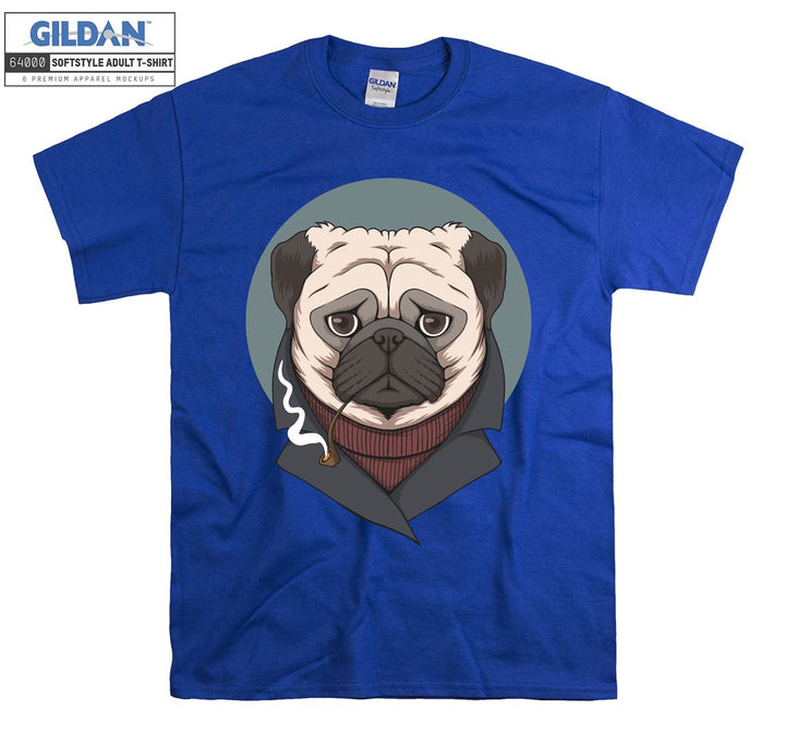 Cool black jacket pug figure T-shirt