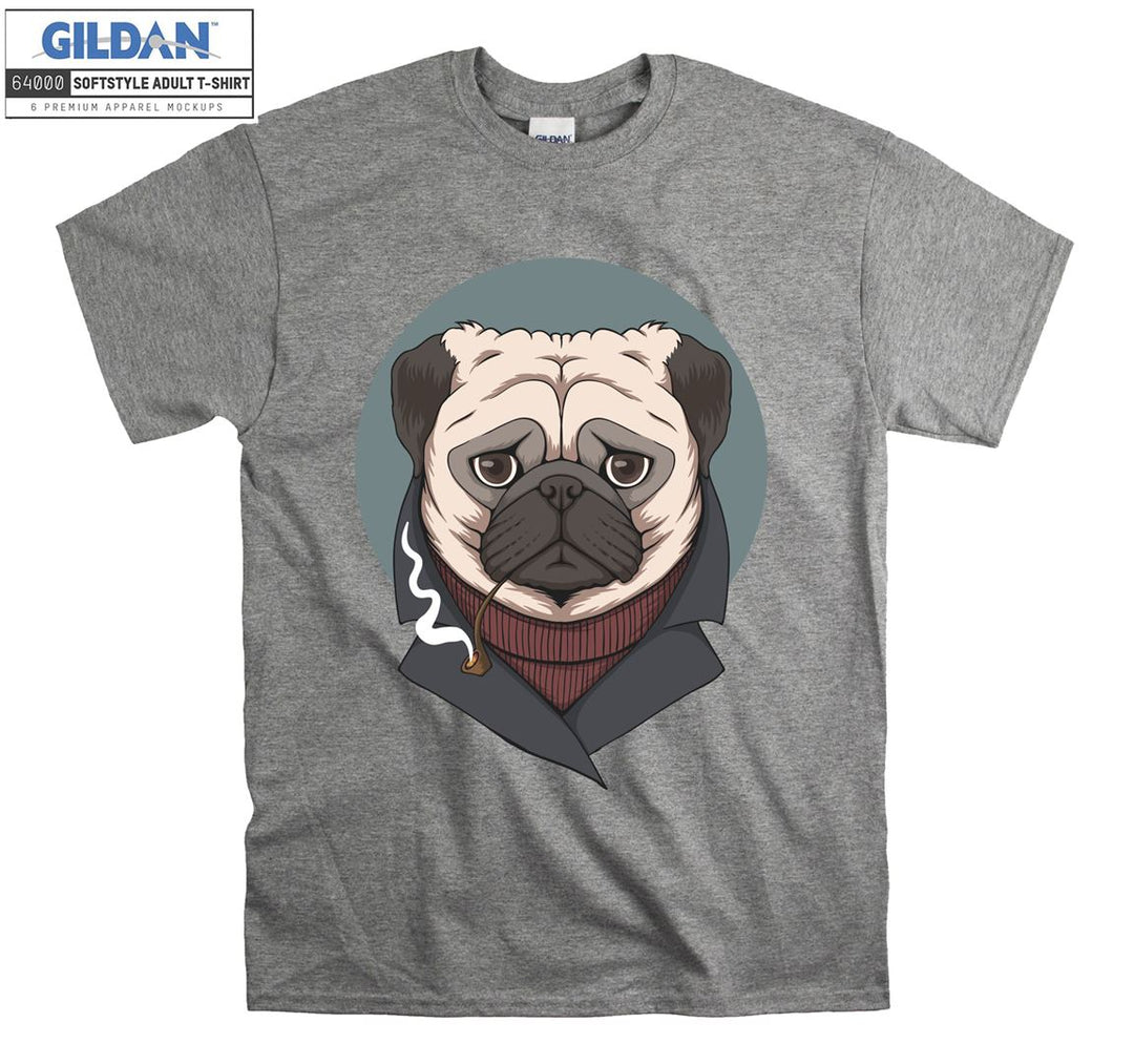 Cool black jacket pug figure T-shirt