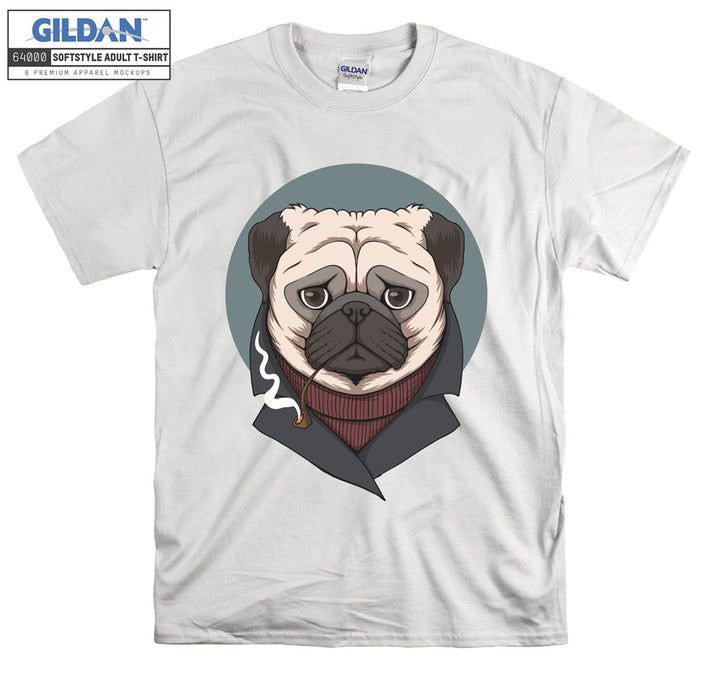 Cool black jacket pug figure T-shirt