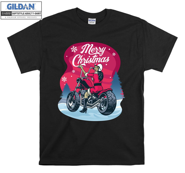 Merry Christmas girl ride motorcycle  T-shirt