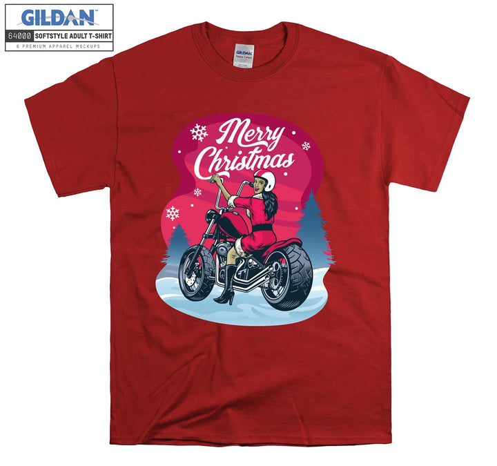 Merry Christmas girl ride motorcycle  T-shirt