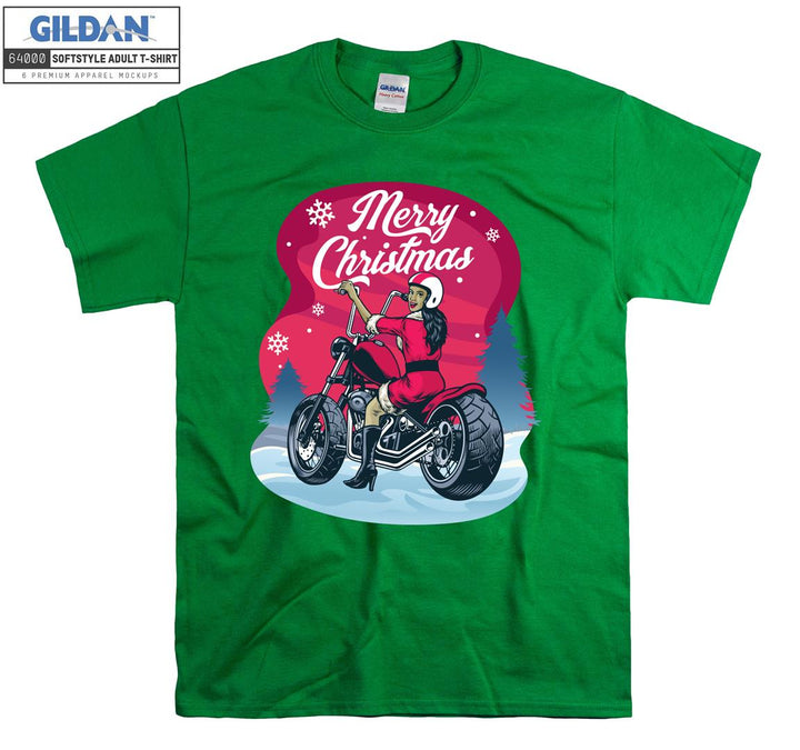 Merry Christmas girl ride motorcycle  T-shirt