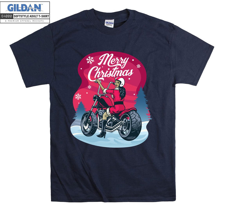 Merry Christmas girl ride motorcycle  T-shirt