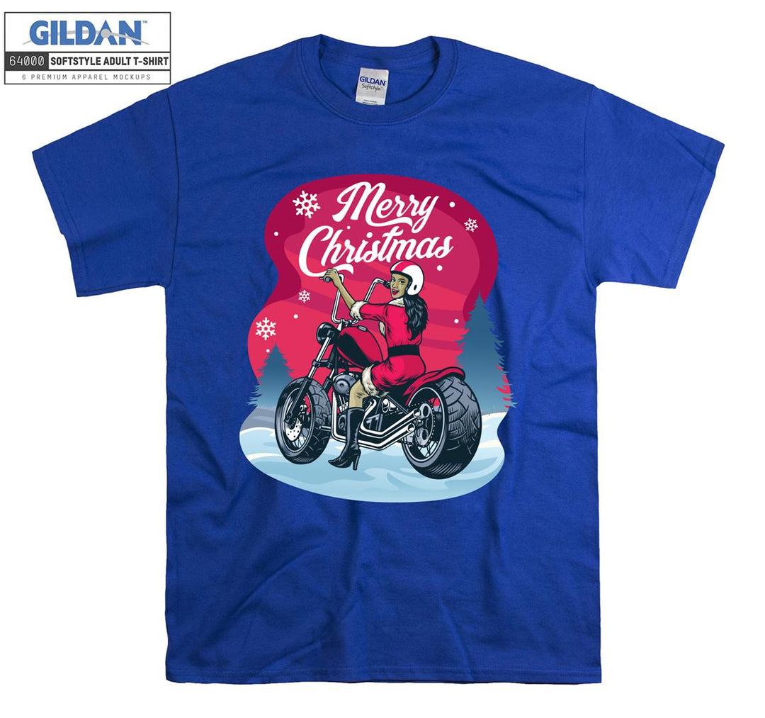 Merry Christmas girl ride motorcycle  T-shirt