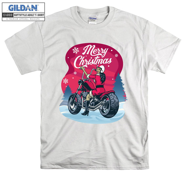 Merry Christmas girl ride motorcycle  T-shirt